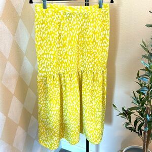 Bright Yellow & White Leopard Midi Skirt